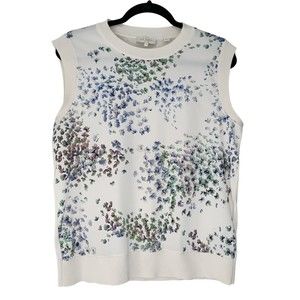 Ted Baker London Nnessa Woven Front Sleeveless Sweater | White/Floral - Size 3